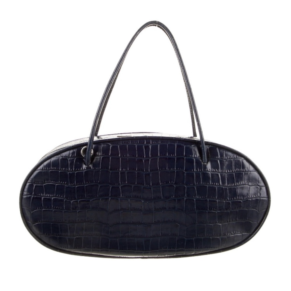 Hayward Navy Embossed Leather Oval Hqndbag